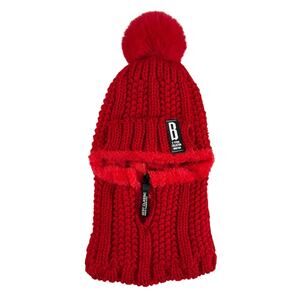 Fleece-Lined Balaclava-Style Knit Hat-Red-One Size Fits Most